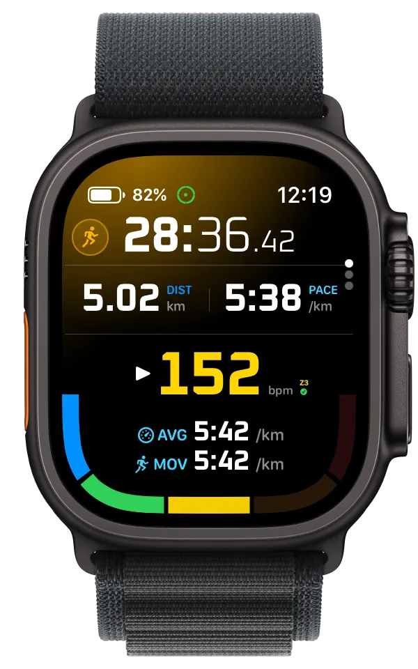 RunZone Premium Apple Watch workout with live heart-rate zone guidance, pace, and time